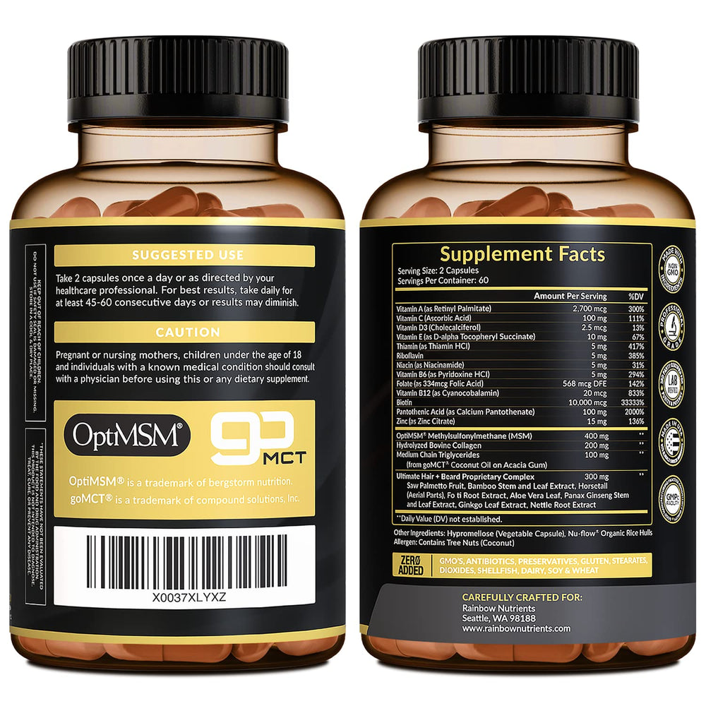 Rainbow Nutrients daily hair routine with vitamins for fuller beard