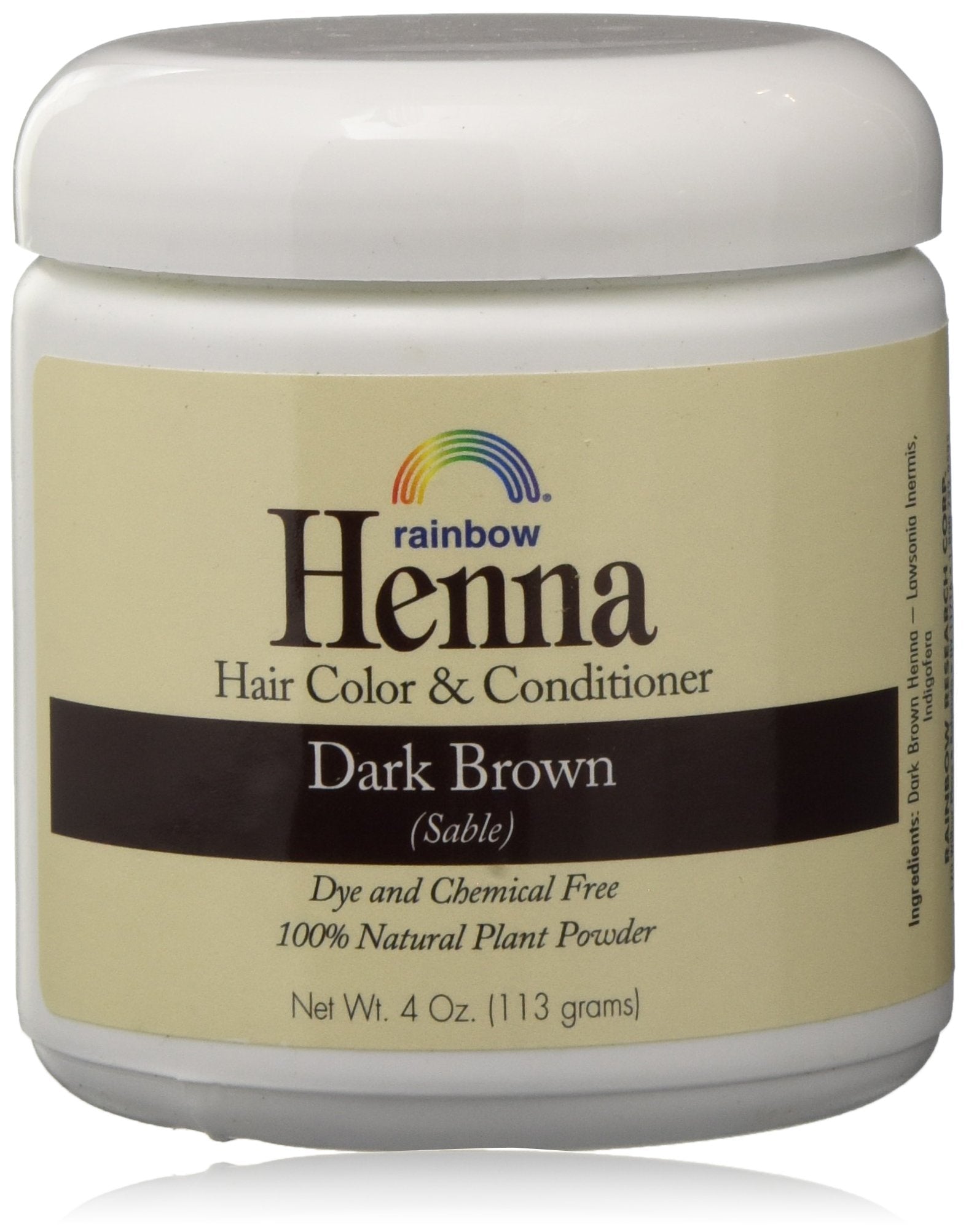 Rainbow Henna Persian Dark Brown hair color bottle, delivering a natural-looking shade.
