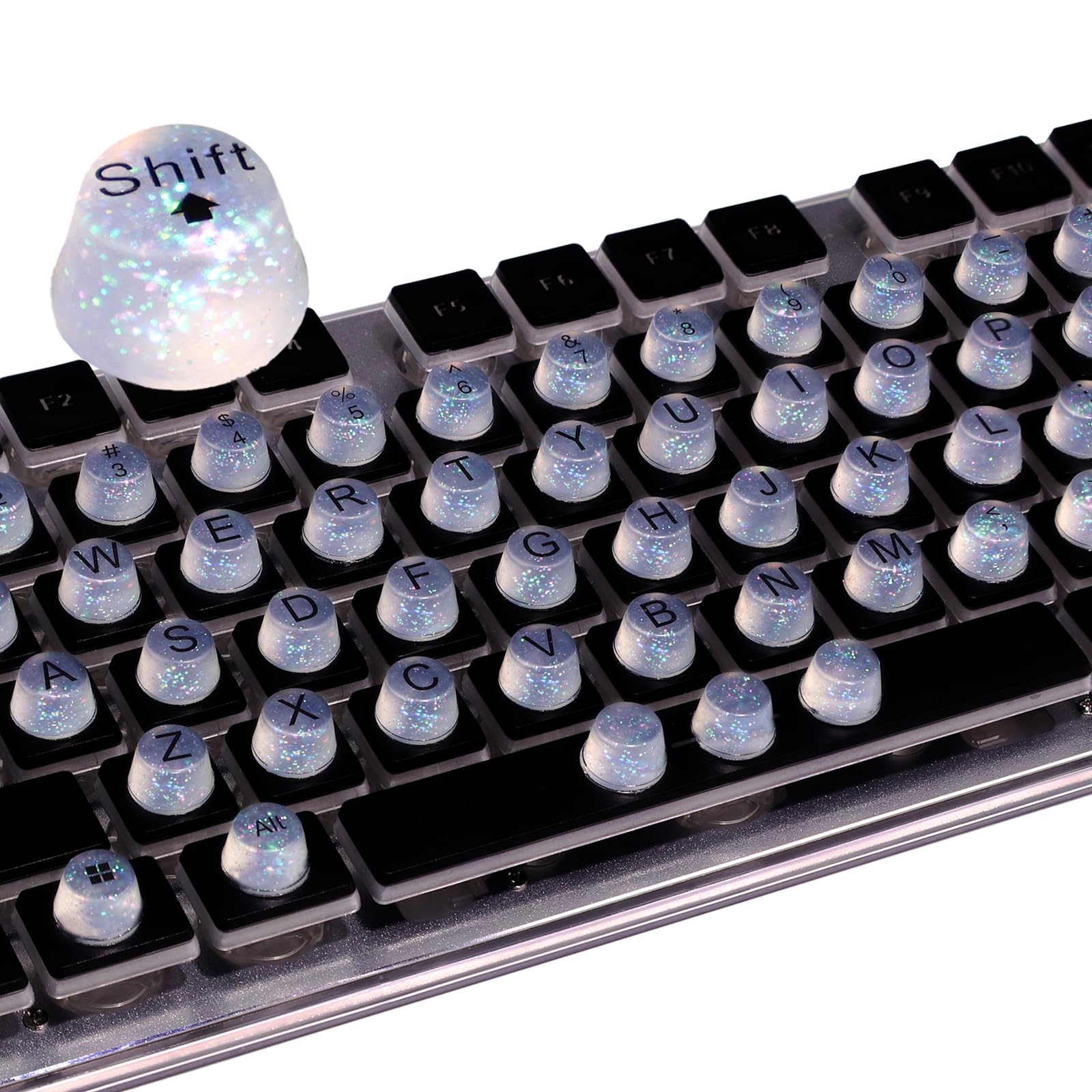 Raised Button keyboard stickers for long nails, glittery keycaps for smoother typing.
