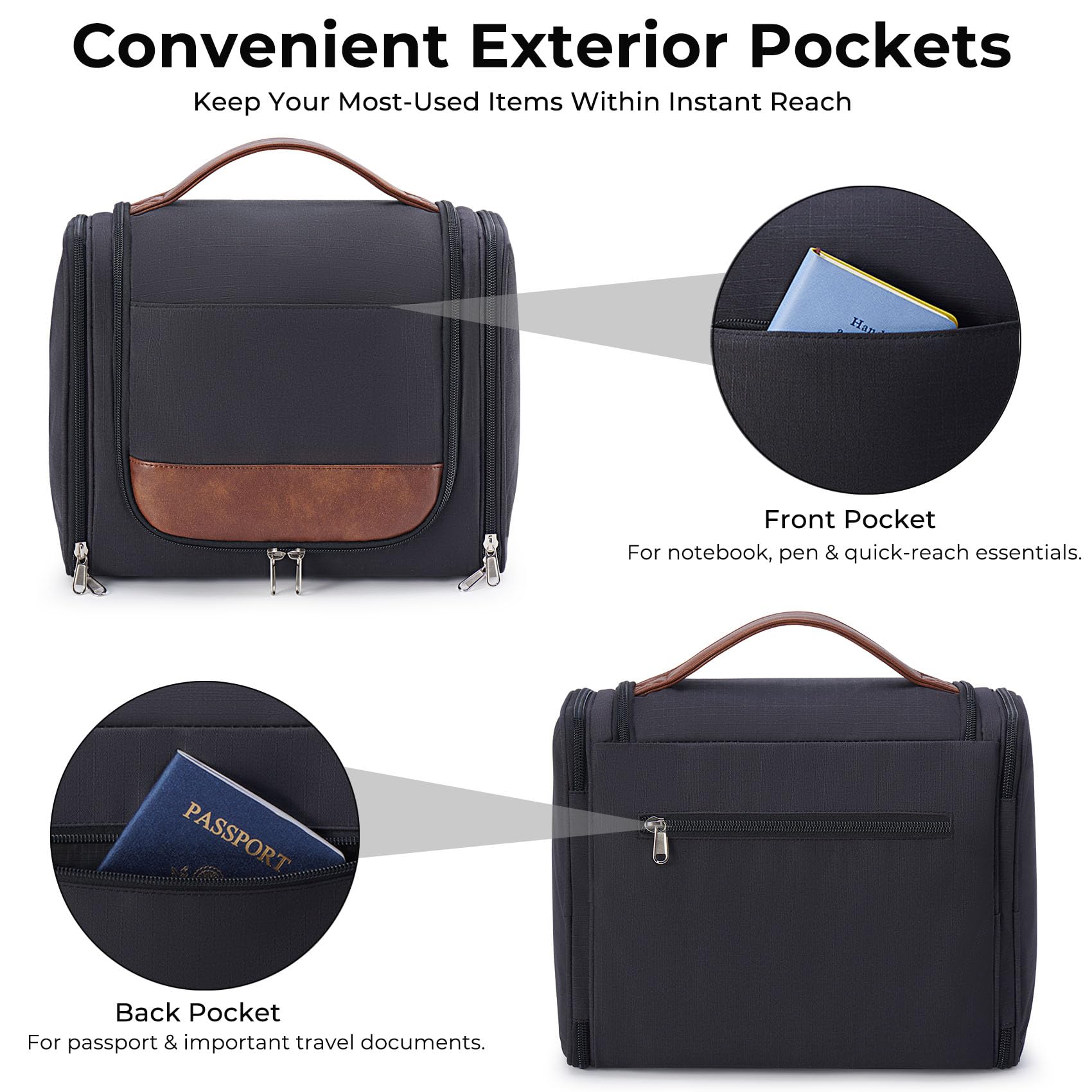Ralnitote interior organization with mesh pockets and clear sections