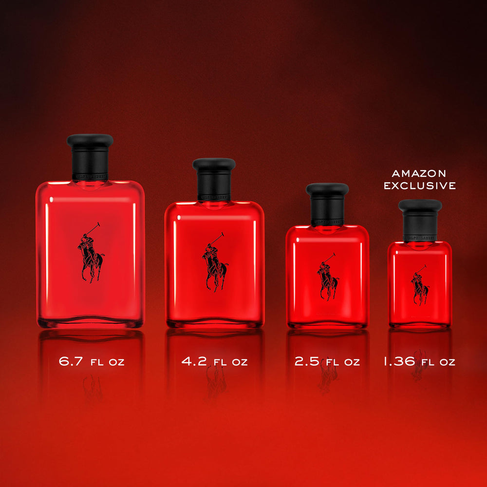 Ralph Lauren Polo Red flacon in hand, portable bold fragrance on the go.