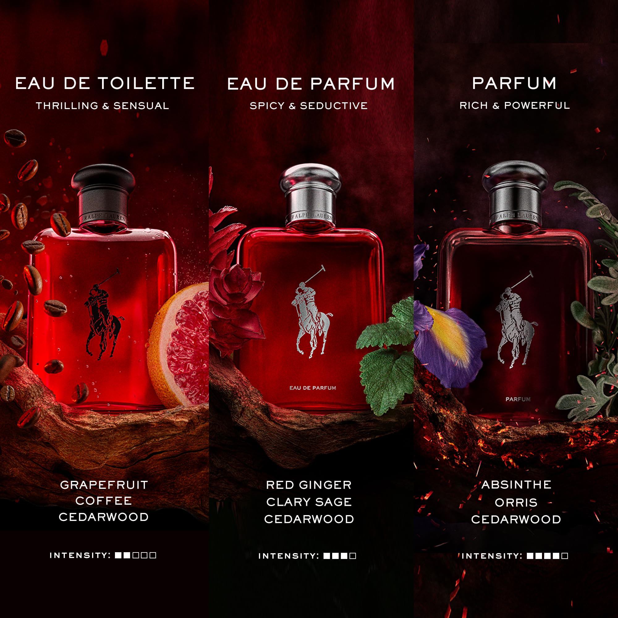 Ralph Lauren Polo Red saffron spice highlights a warm, spicy edge.