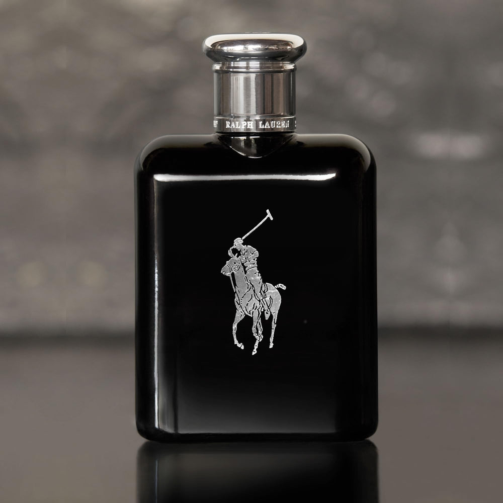 Ralph Lauren Polo Black bottle and cap show premium metal contrast.