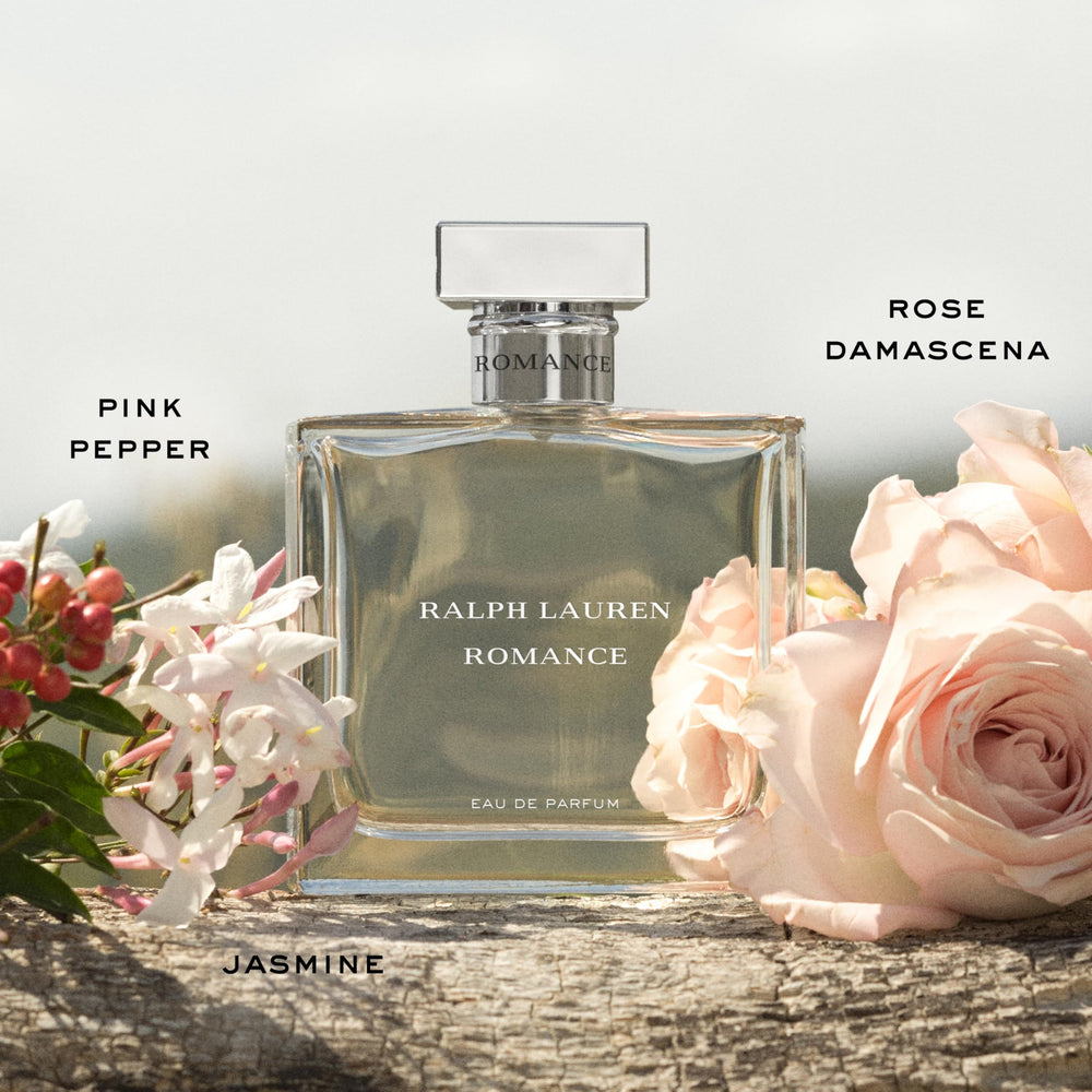Ralph Lauren Romance cap removal showing sleek glass bottle for on-the-go spritz.
