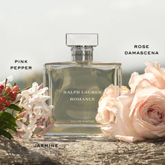 Ralph Lauren Romance rose-damascena-bloom close-up evokes lush florals and romance.