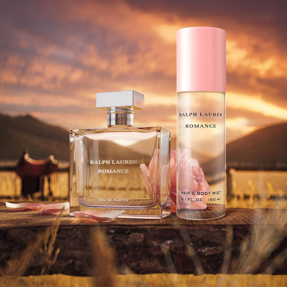 Ralph Lauren Romance mist emphasizes warm woods and musk for a soft finish.