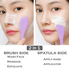 RamPula double-headed face brush and scoop for easy product removal.