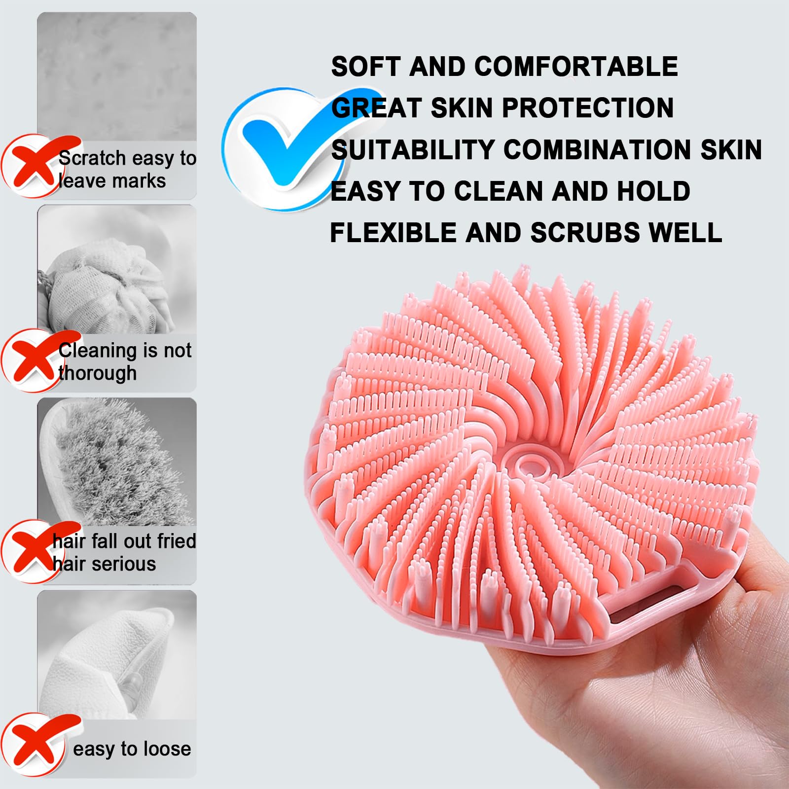 RamPula ergonomic non-slip grip scrubber for secure shower use