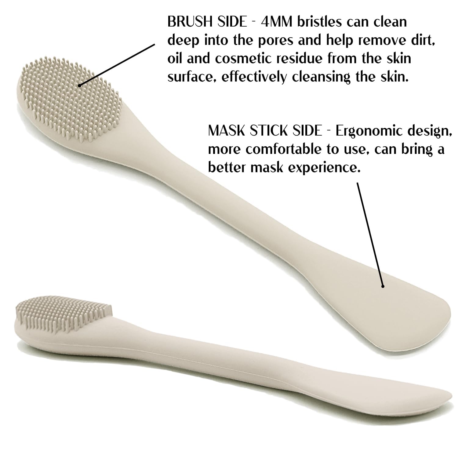 RamPula soft silicone bristles massage end for gentle skin stimulation.