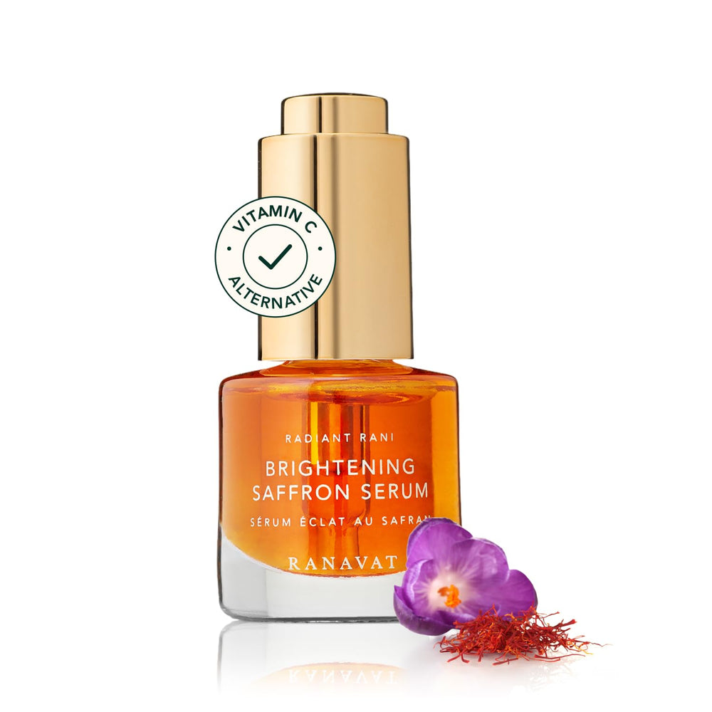 Ranavat Botanics Brightening Saffron Serum bottle with pump for daily glow.