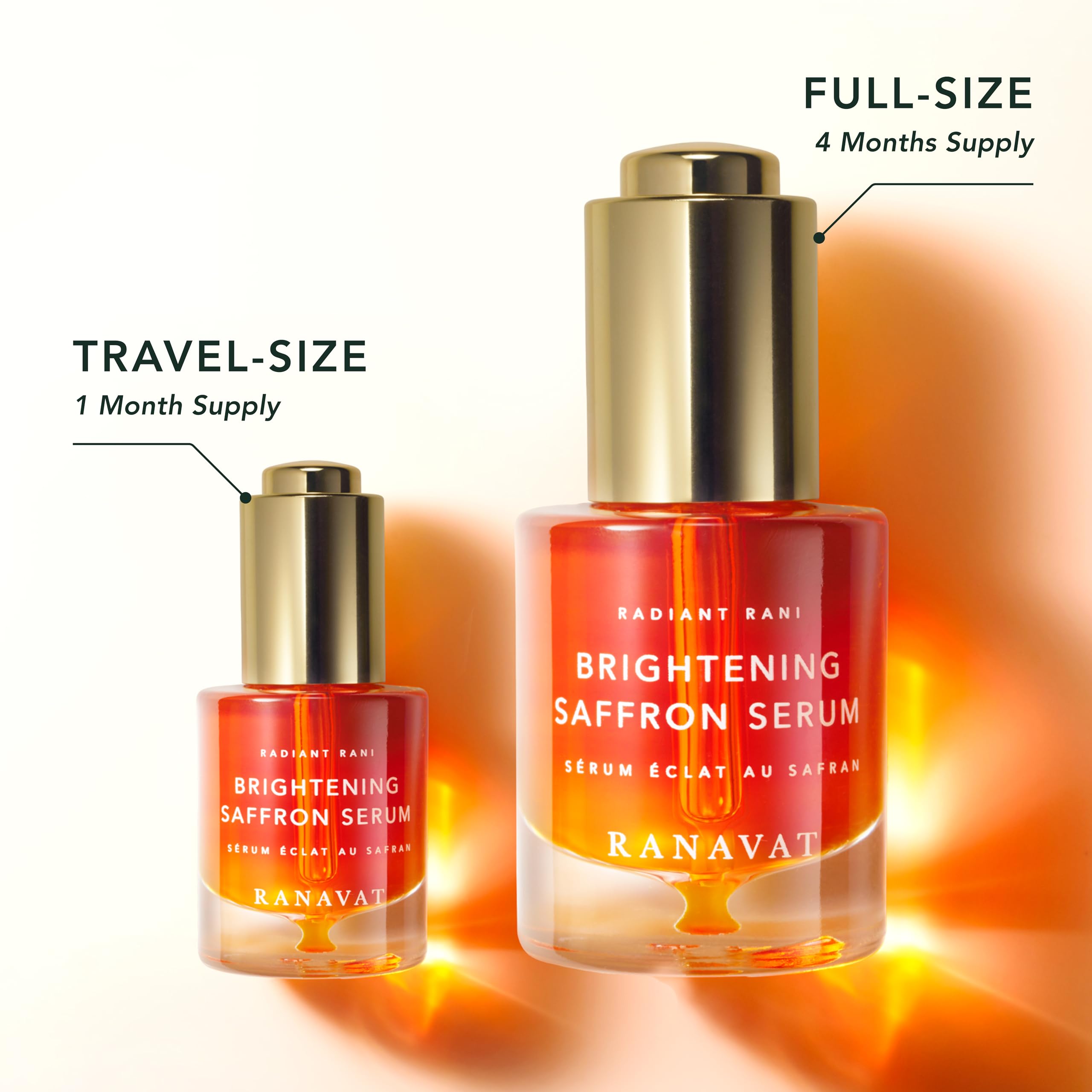 Ranavat Brightening Saffron Serum packaging closeup—vegan and fragrance-free.