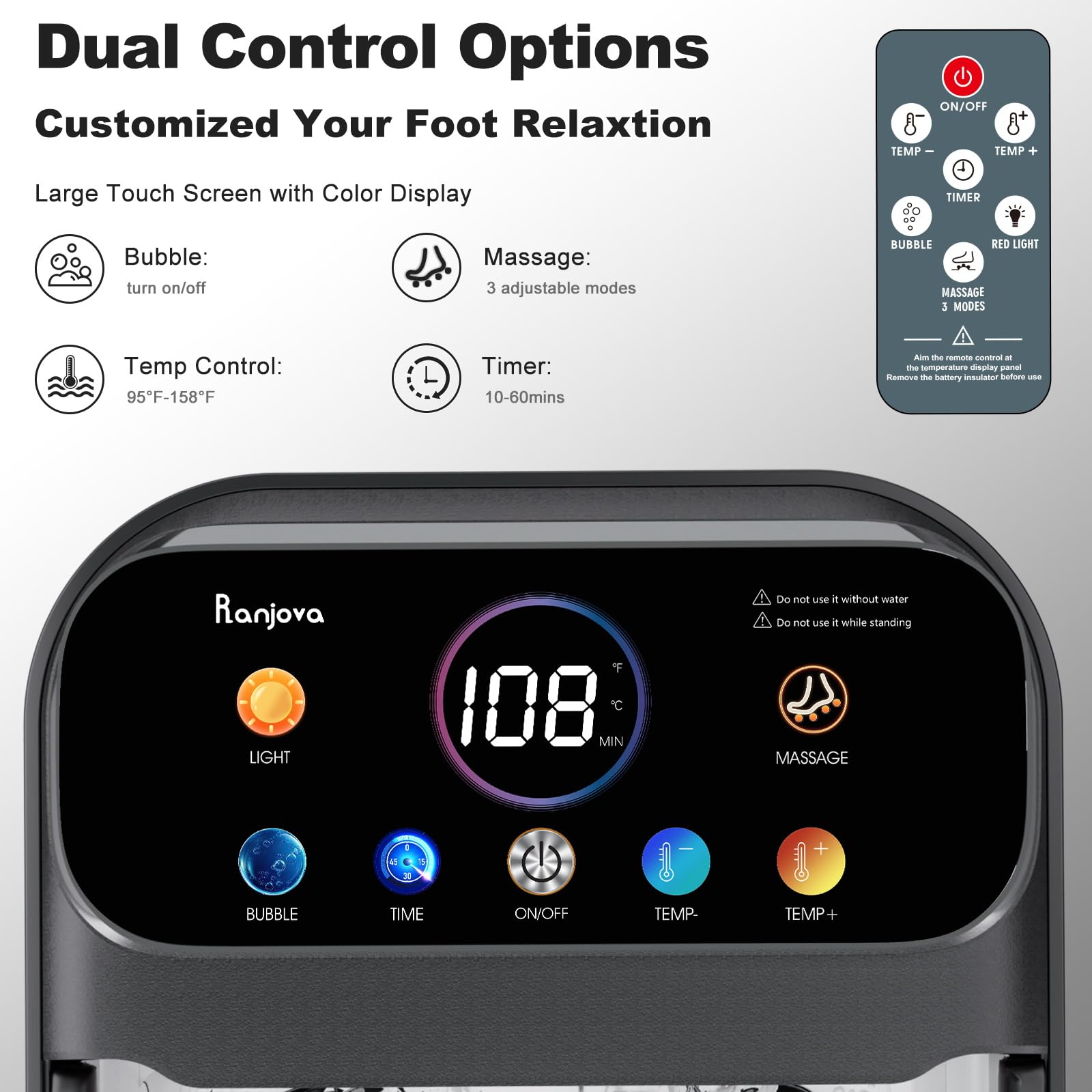 Ranjova foot spa temperature control delivers warm, customizable foot soaks