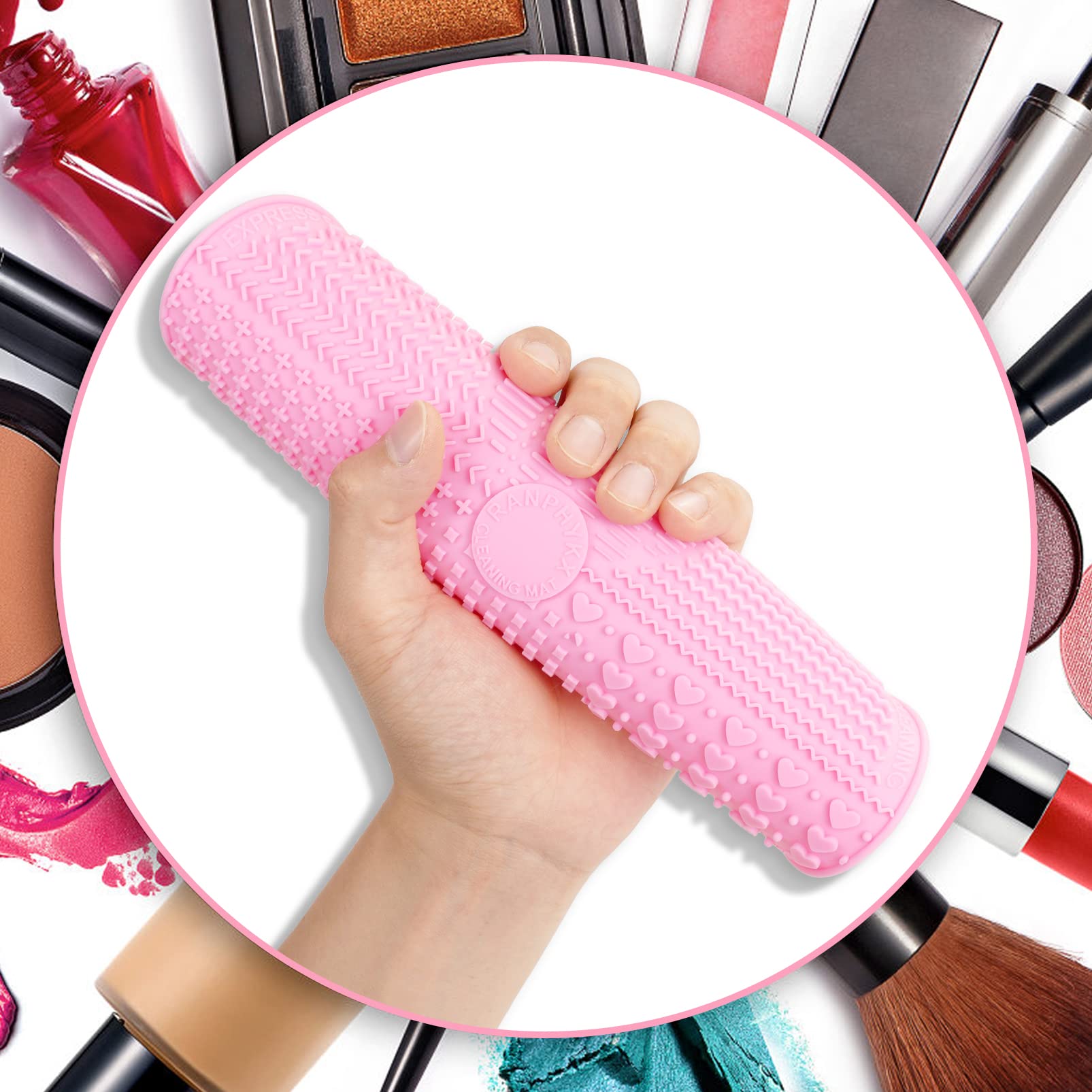 Ranphykx pink cleaning pad with dotted surface for better grip while cleaning.