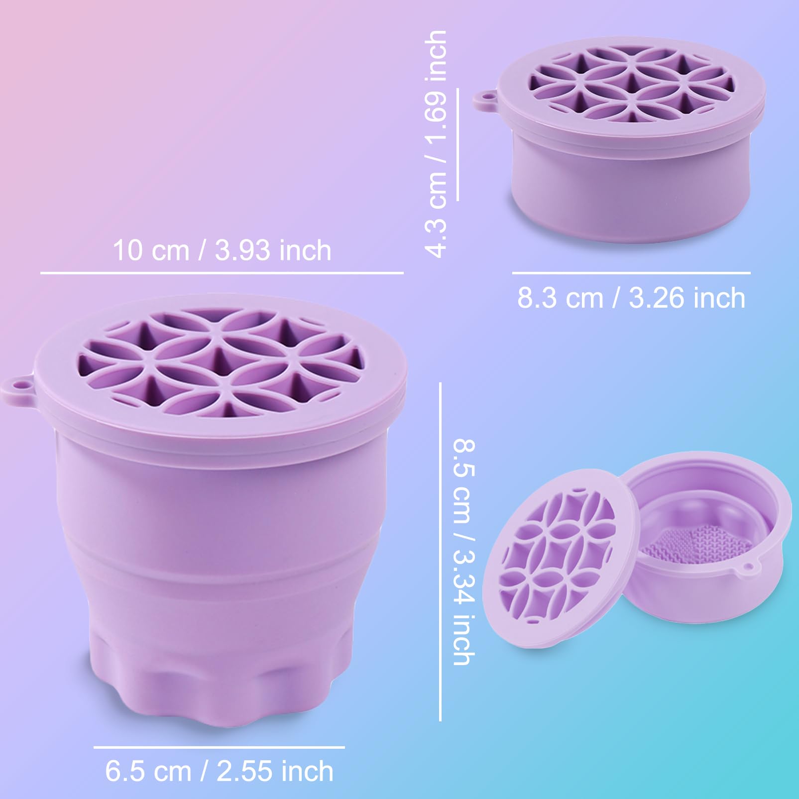 Ranphykx folding brush holder in purple demonstrating compact organization