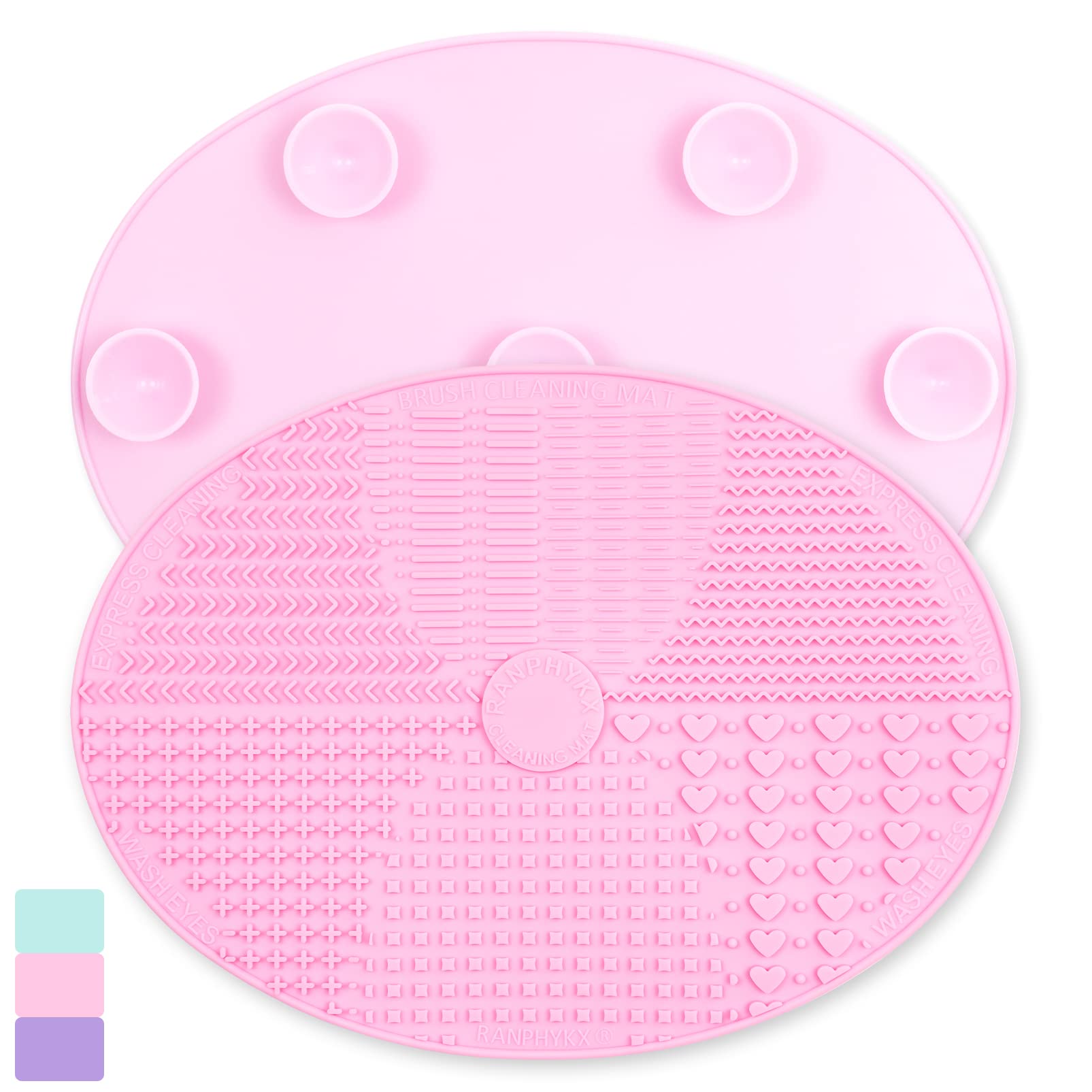Ranphykx makeup brush cleaner mat pink front view for thorough brush cleaning.