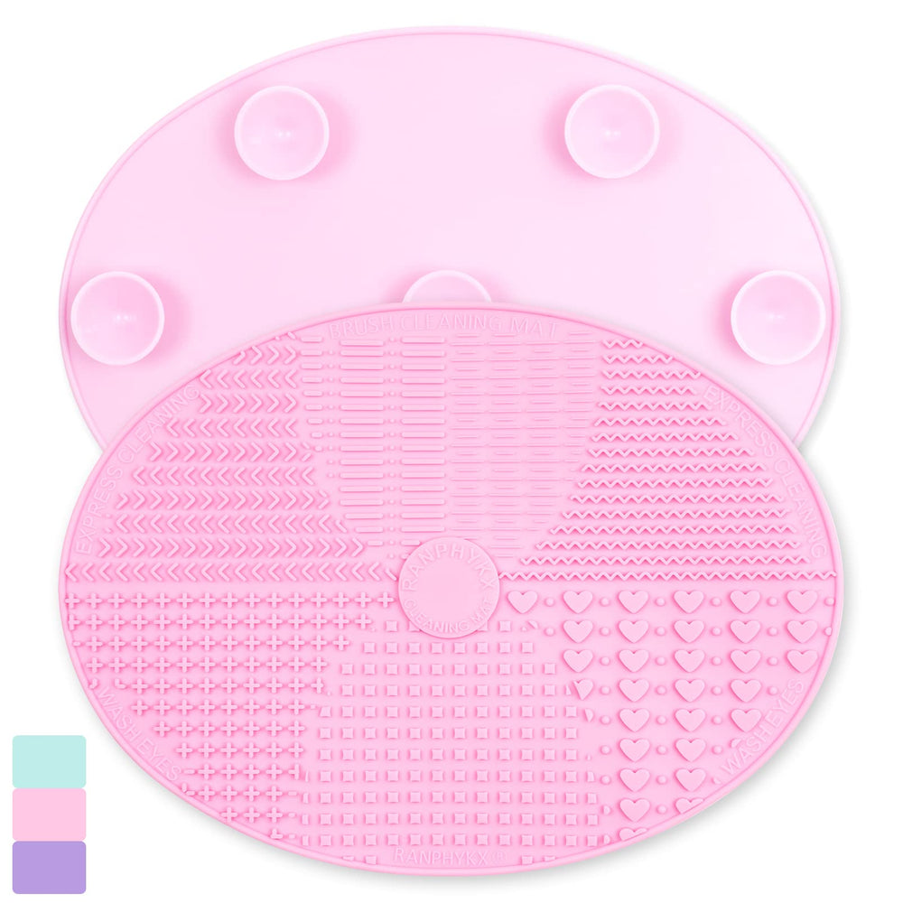 Ranphykx makeup brush cleaner mat pink front view for thorough brush cleaning.
