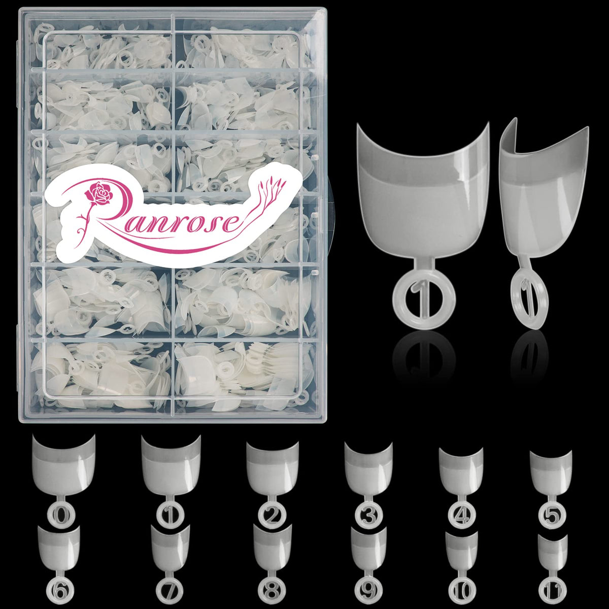 Ranrose 600pcs short nail tips with oval half-cover for natural DIY nails