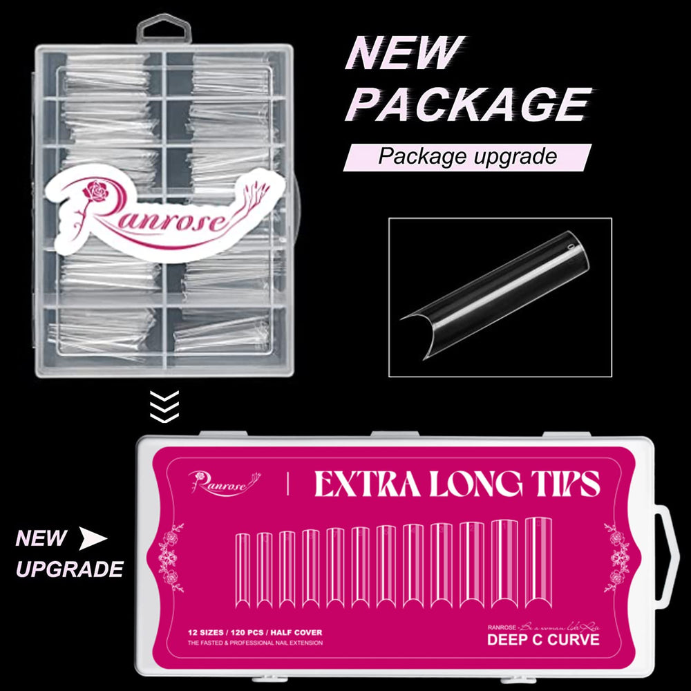 Ranrose C-curve nail tips showing clear size numbering for easy identification.