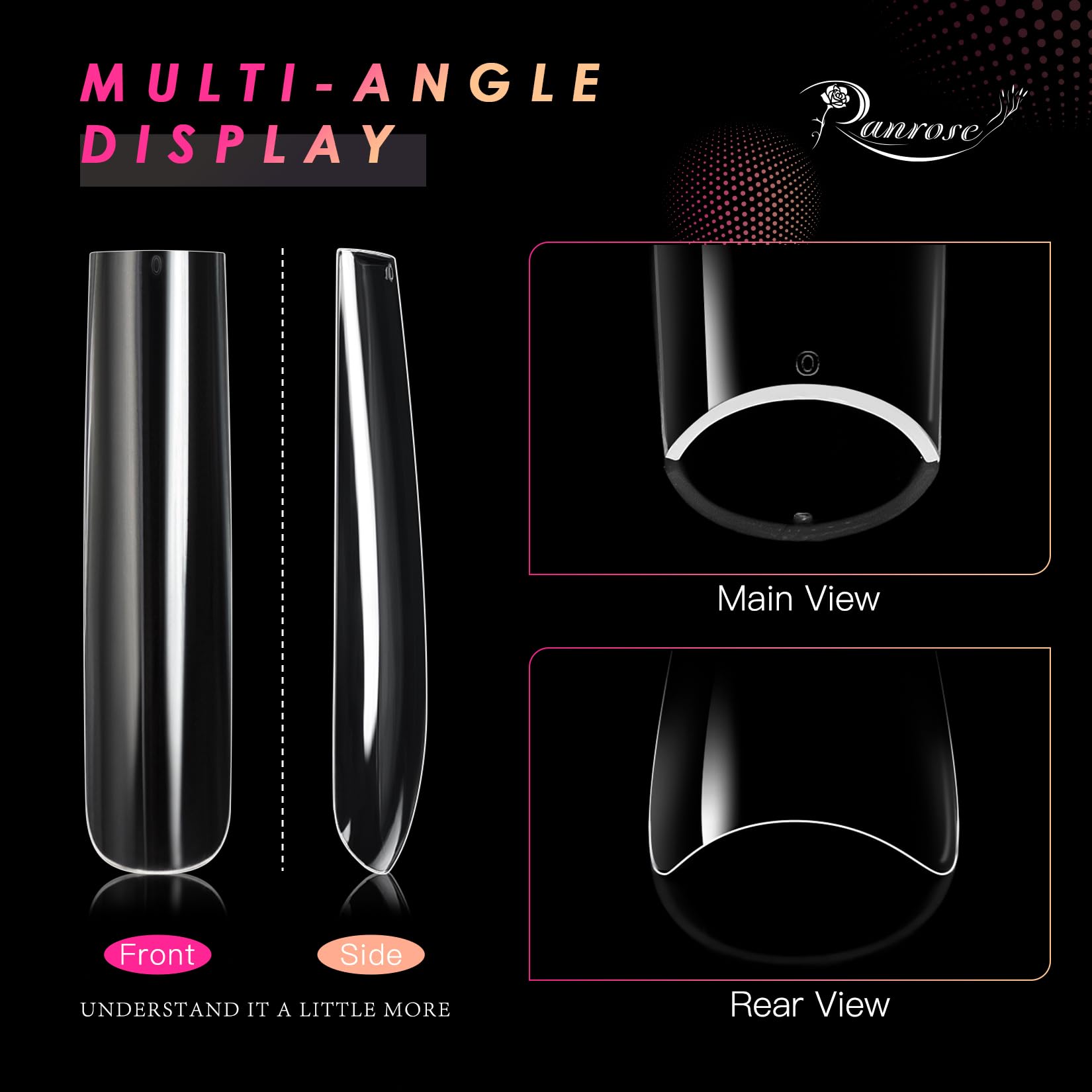 Ranrose full-cover clear nail tips with smooth surface for art