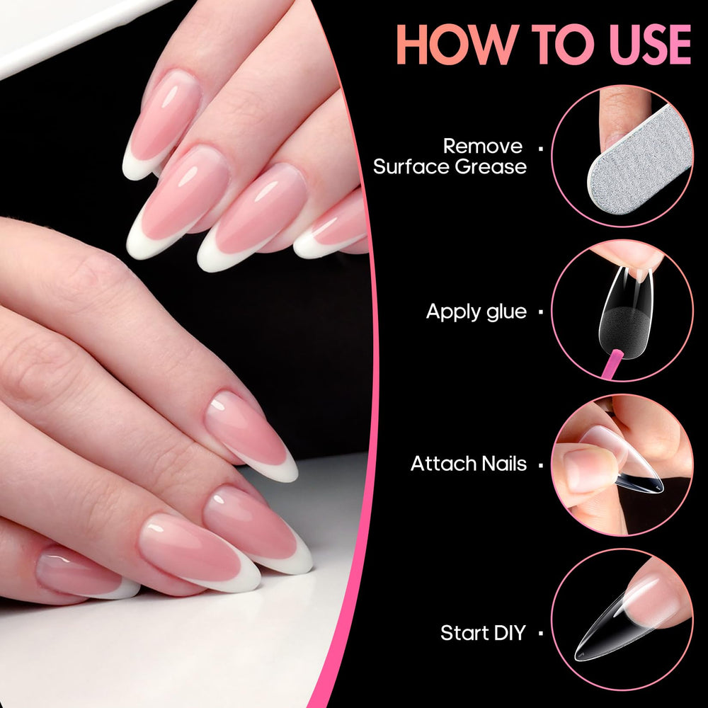 Ranrose prebuffed adhesion on nail tips improves edge bonding for durability.