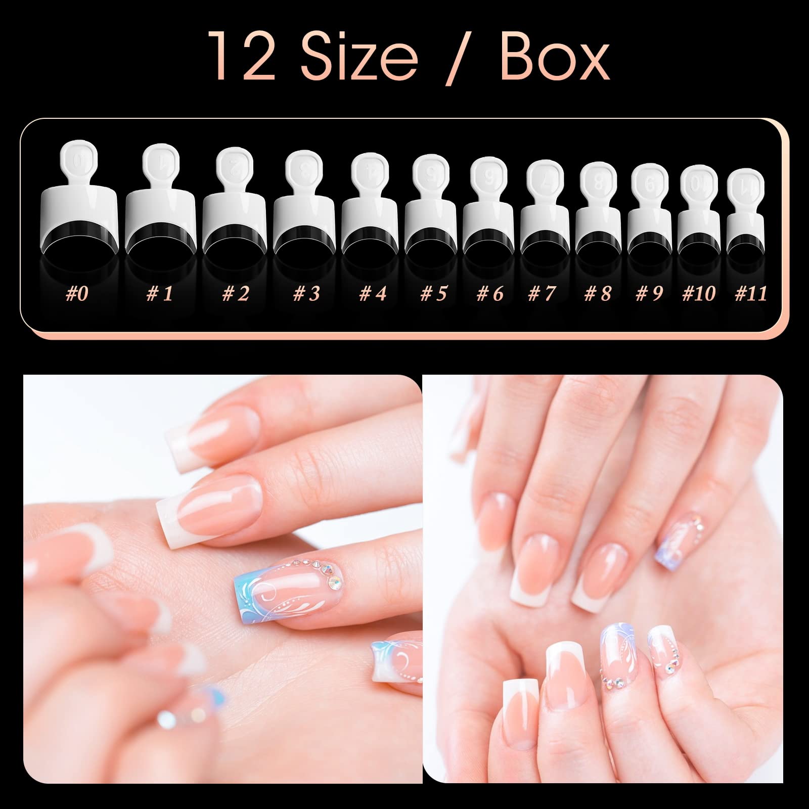 Ranrose round handle aids precise placement during nail tips application.