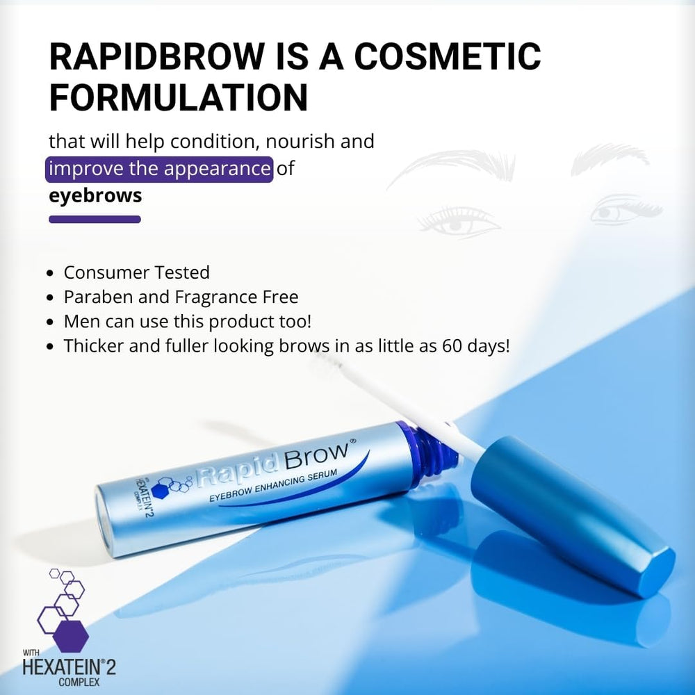 RapidBrow packaging card highlights cruelty-free, clean formula