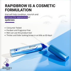 RapidBrow packaging card highlights cruelty-free, clean formula