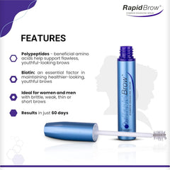 RapidBrow serum on brow hairs showing hydrated, healthier-looking texture