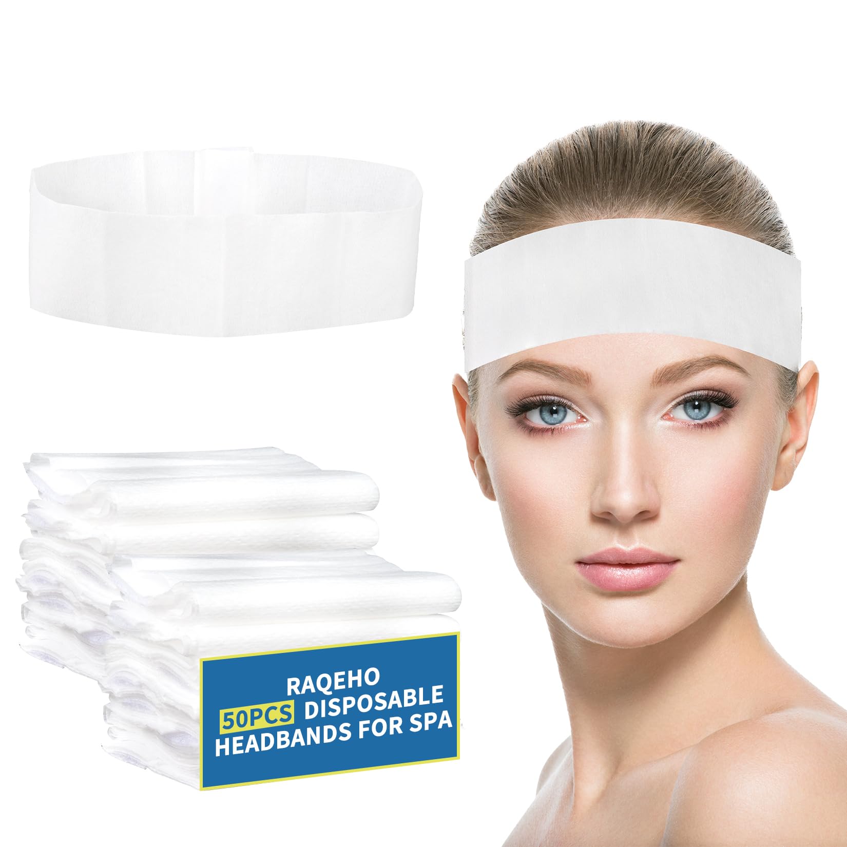 RAQEHO disposable spa headband in packaging keeps hair away during cleansing