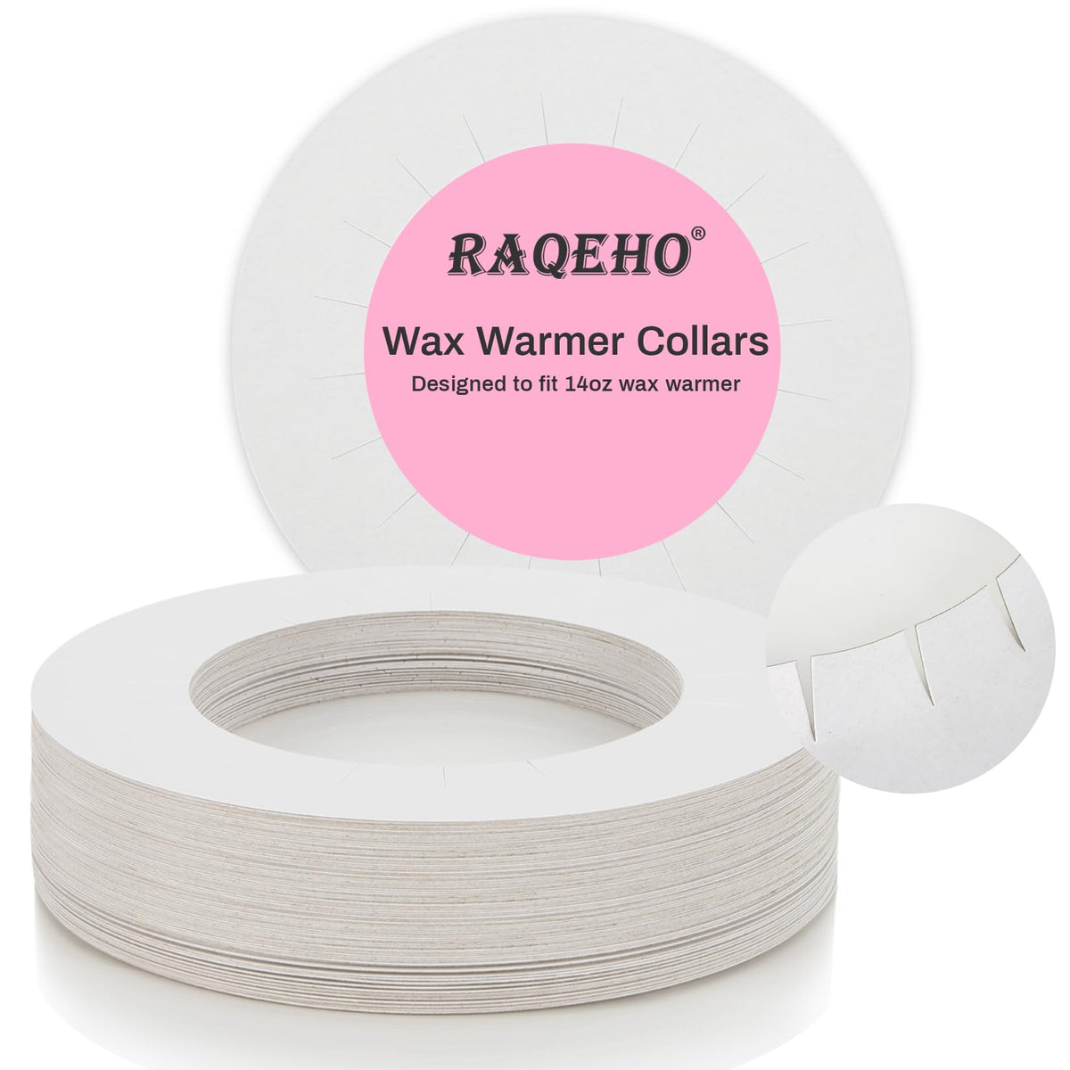 RAQEHO wax collars ready for 14oz pots, preventing leaks during waxing sessions.