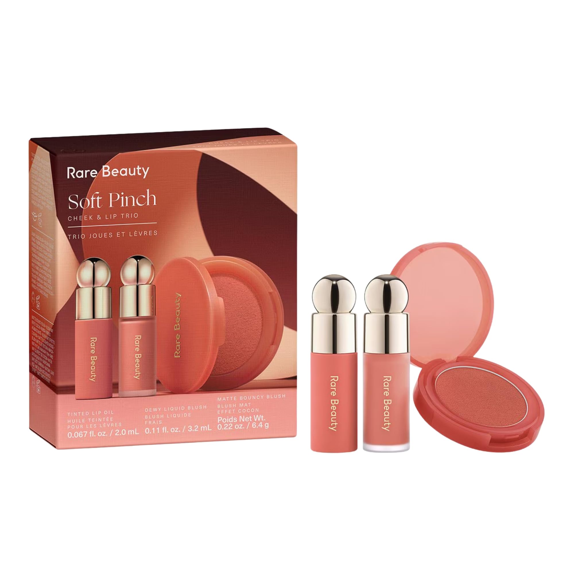 Rare Beauty Soft Pinch Cheek & Lip Trio packaging for on-the-go color