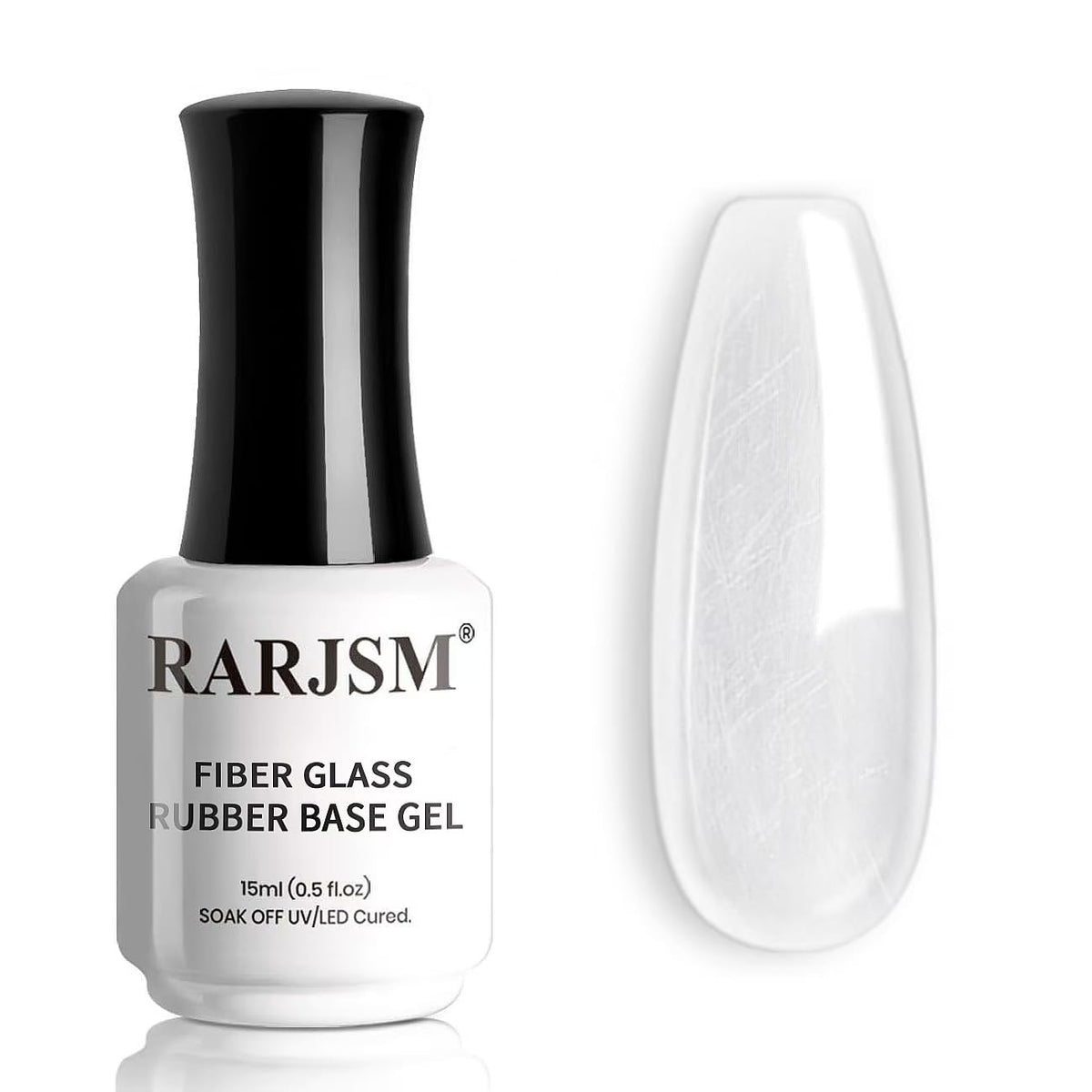 RARJSM clear fiber glass rubber base gel bottle showing a transparent base for durable nail repairs.