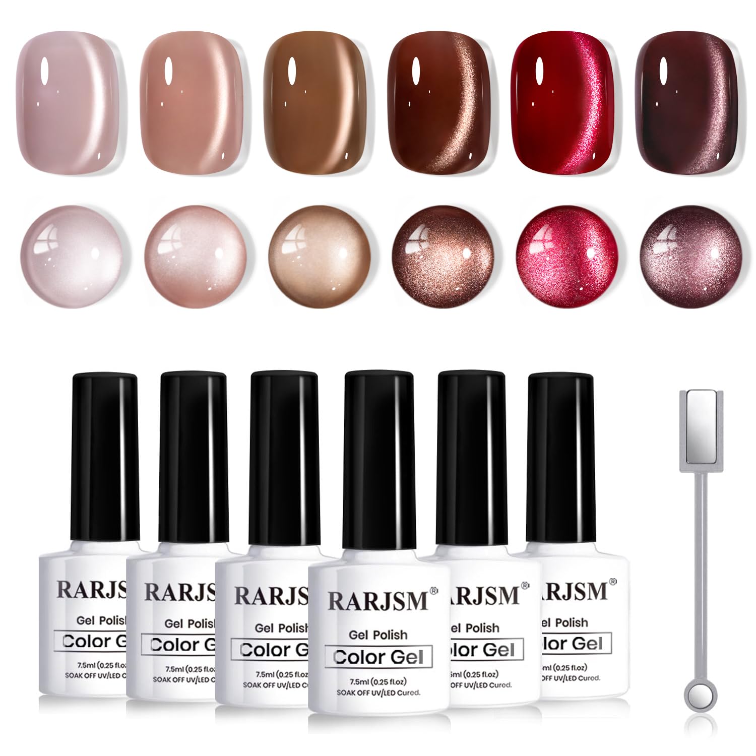 RARJSM coffee brown cat eye gel polish palette for rich fall nails.