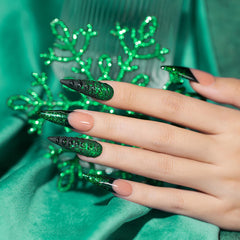 RARJSM diamantes verdes brillantes para un efecto lujoso en uñas.