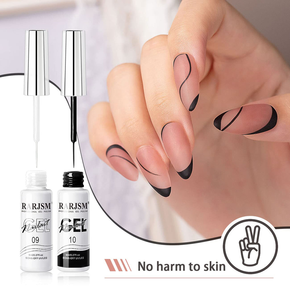 RARJSM diseño en negro y blanco para manicura francesa moderna.