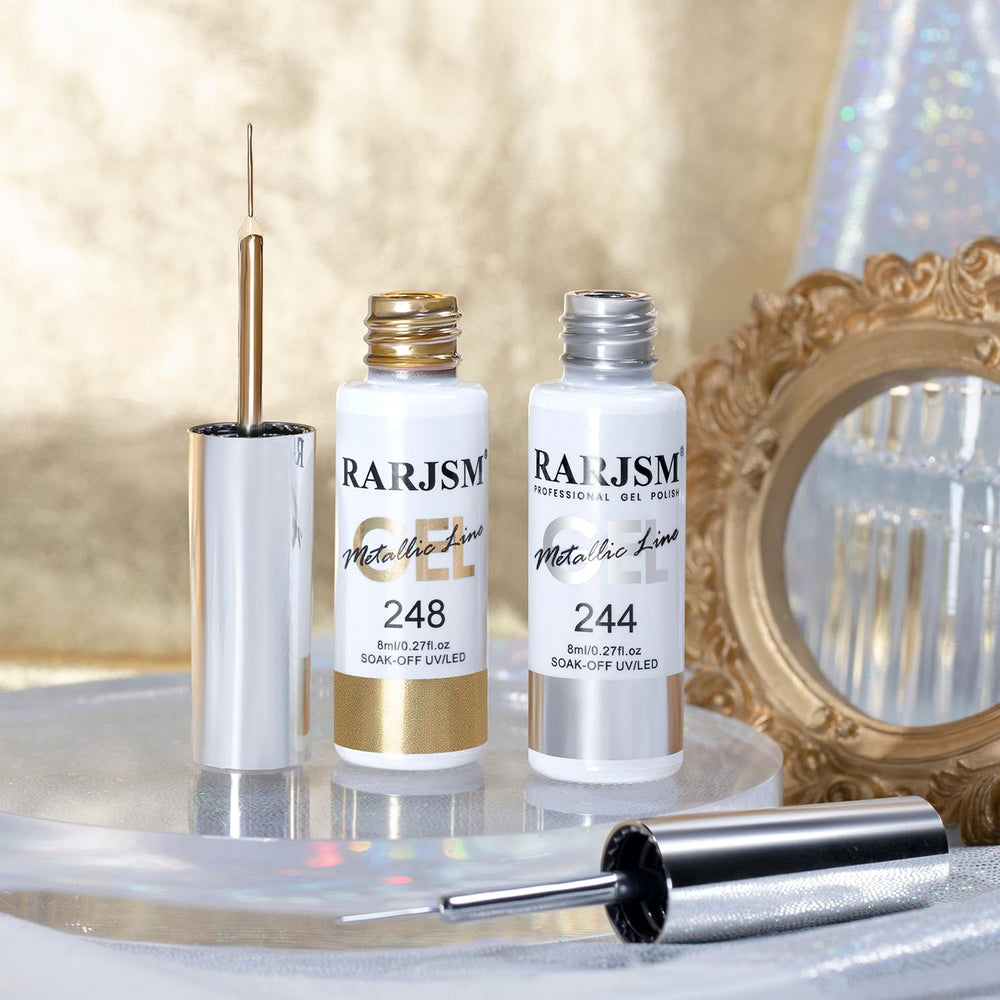 RARJSM Diseños de uñas con arte metalico en plata y oro.