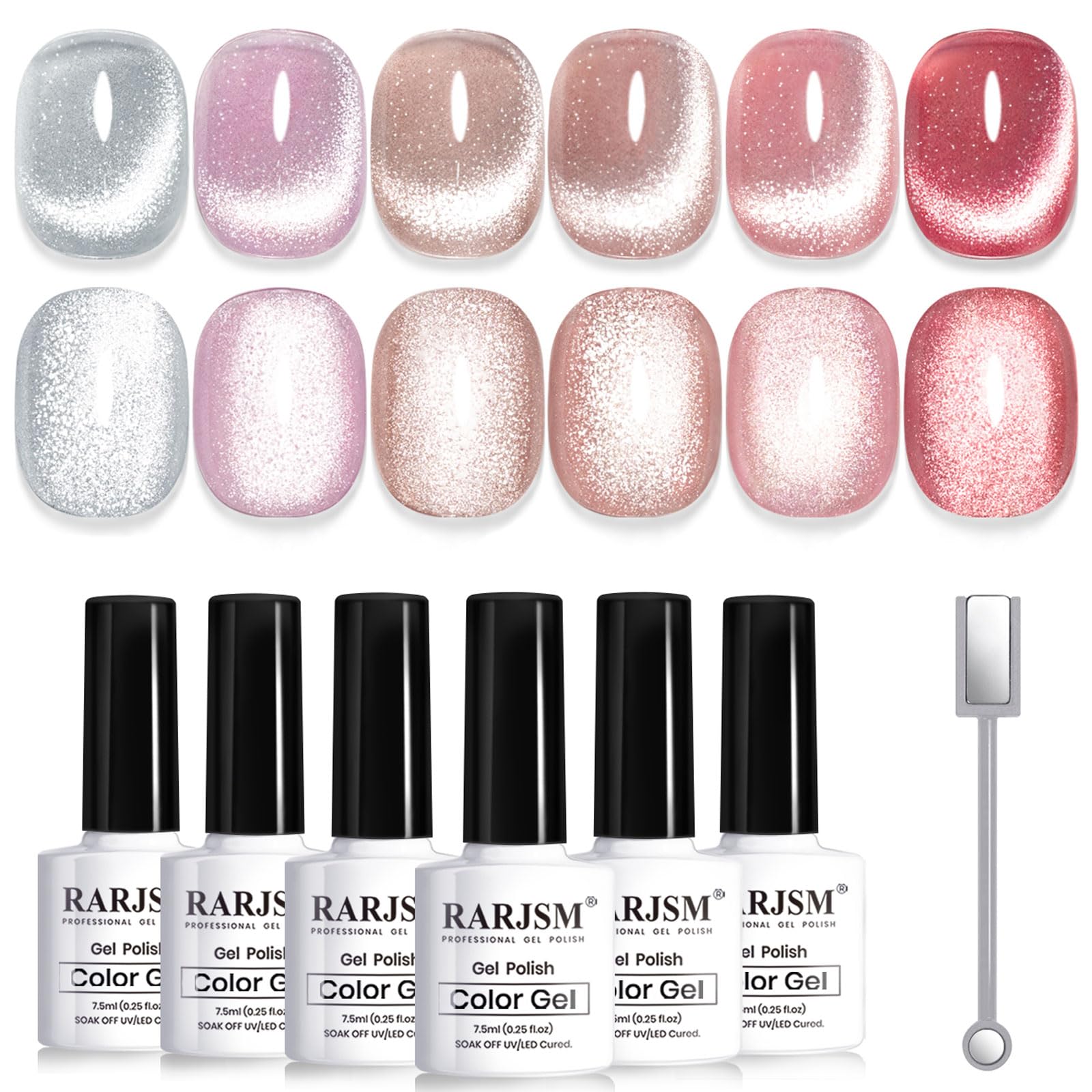 RARJSM esmalte gel con efecto ojo de gato para un acabado deslumbrante.