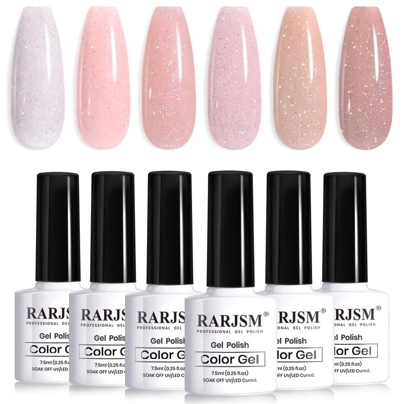 RARJSM esmalte gel tono neutro con brillo arcoíris para look diario