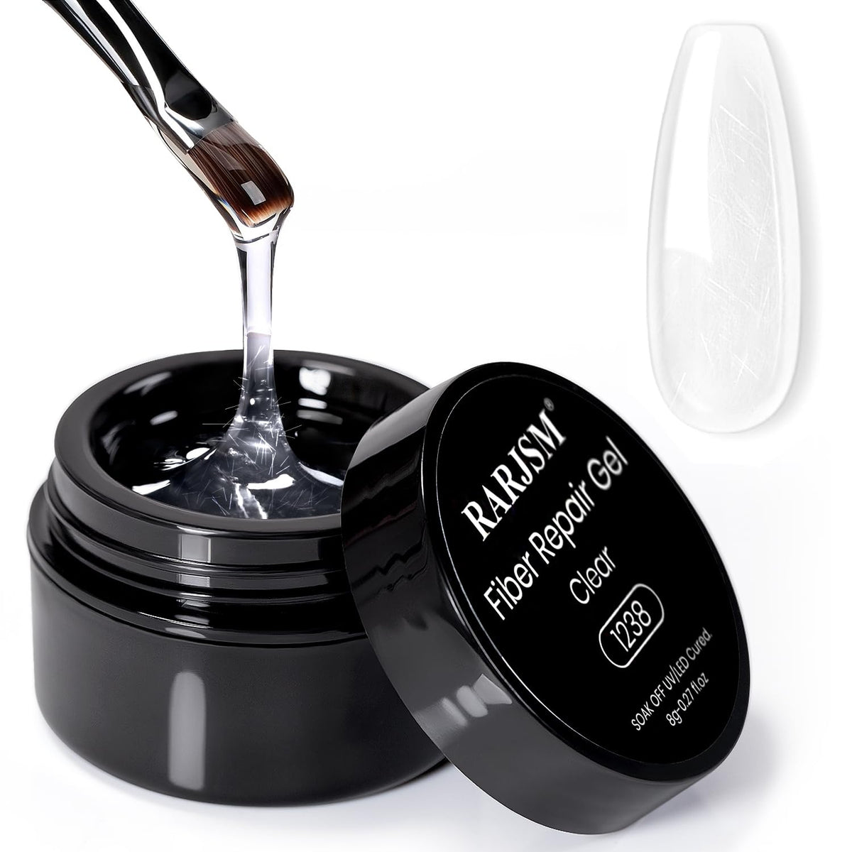 Gel de reparacion de uñas con fibra de vidrio clara para reparaciones discretas.