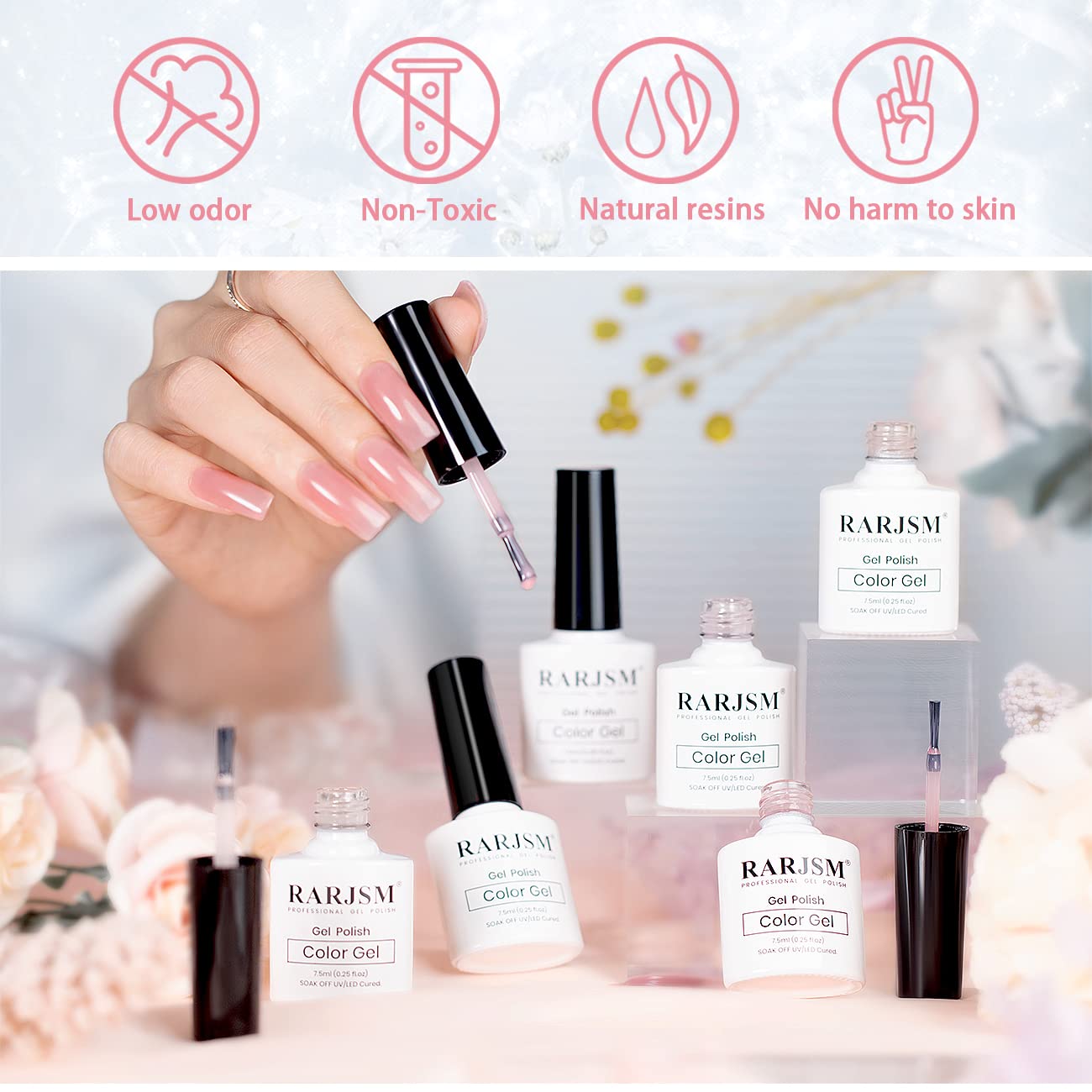 RARJSM Icy Jelly tono rosa claro, brillo suave para uñas claras