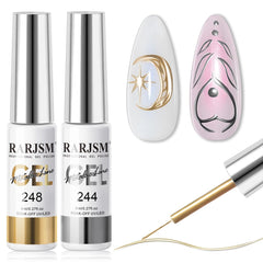 RARJSM Liner Gel metalico en plata, oro y bronce con acabado espejo para uñas.