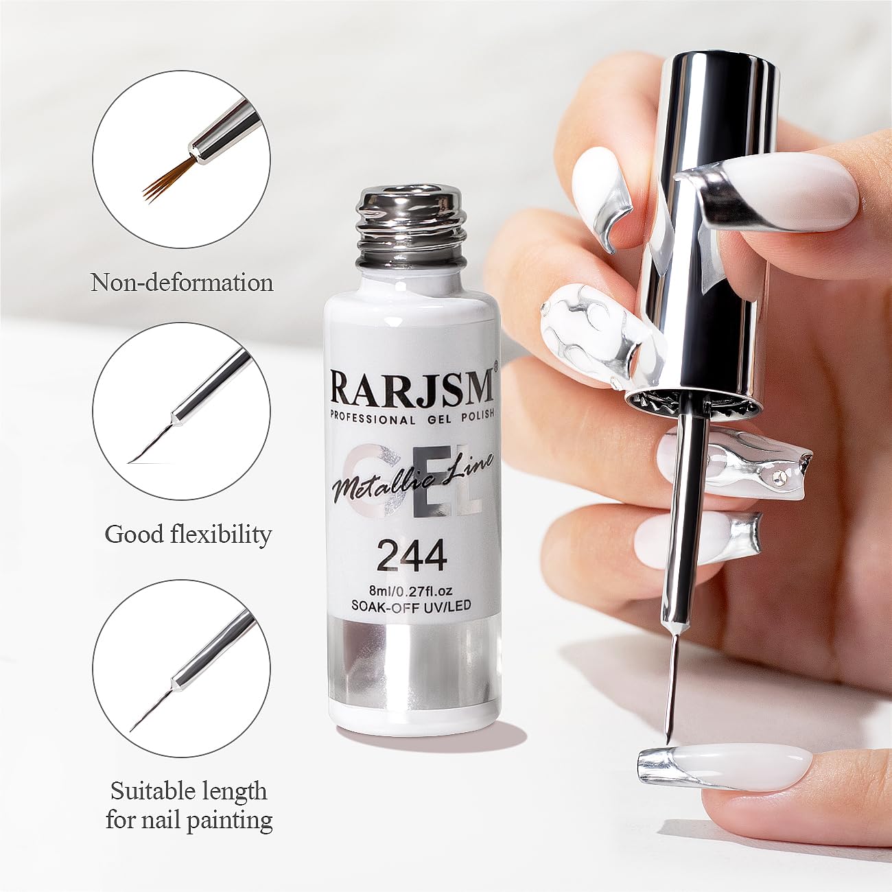 RARJSM gel liner side view shows slender wand for easy control.
