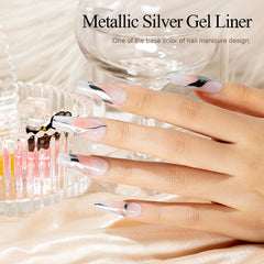 RARJSM Metallic Silver Gel Liner thin brush enables clean, minimalist chrome accents.