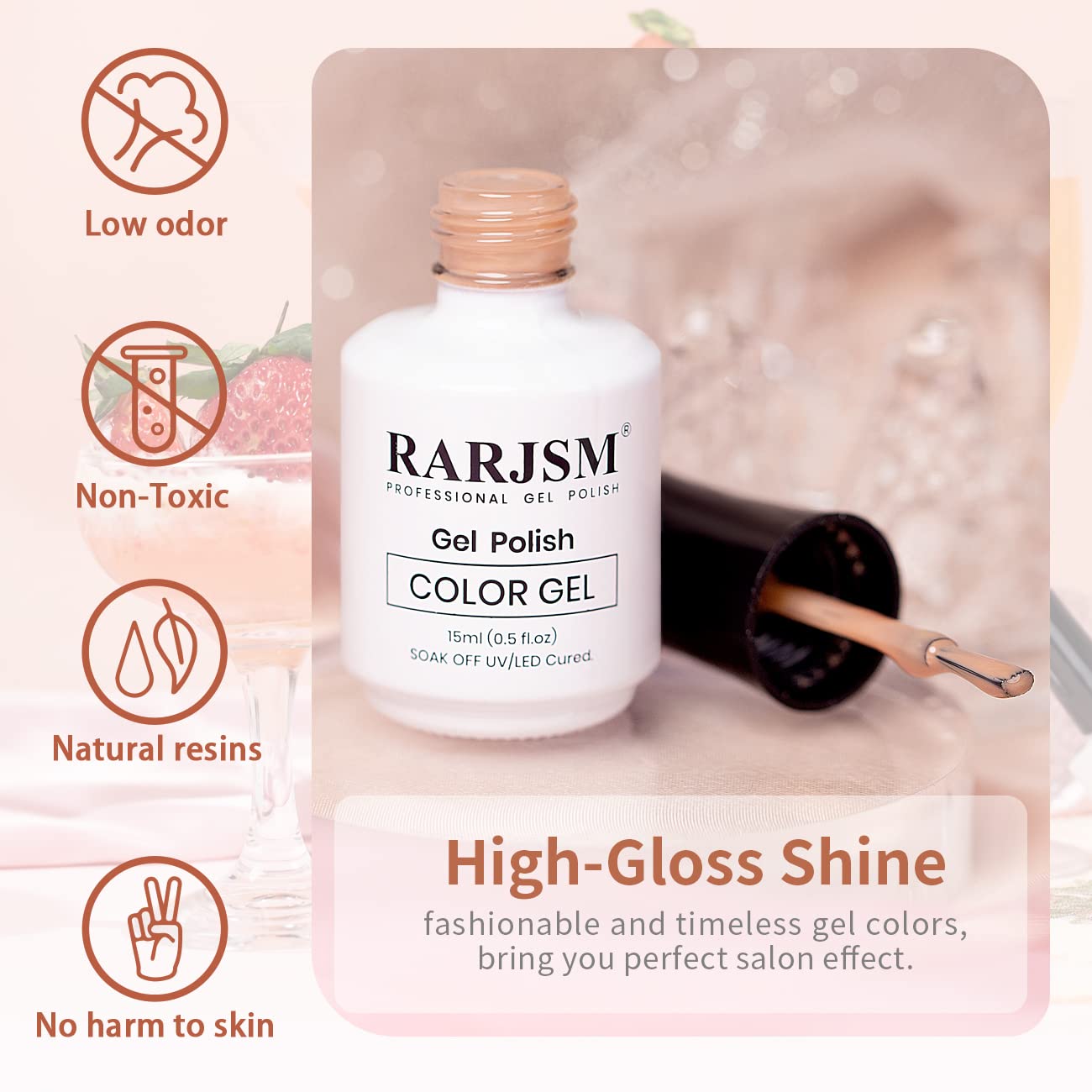 RARJSM Milky Rose gel polish on nail displays natural pink manicure
