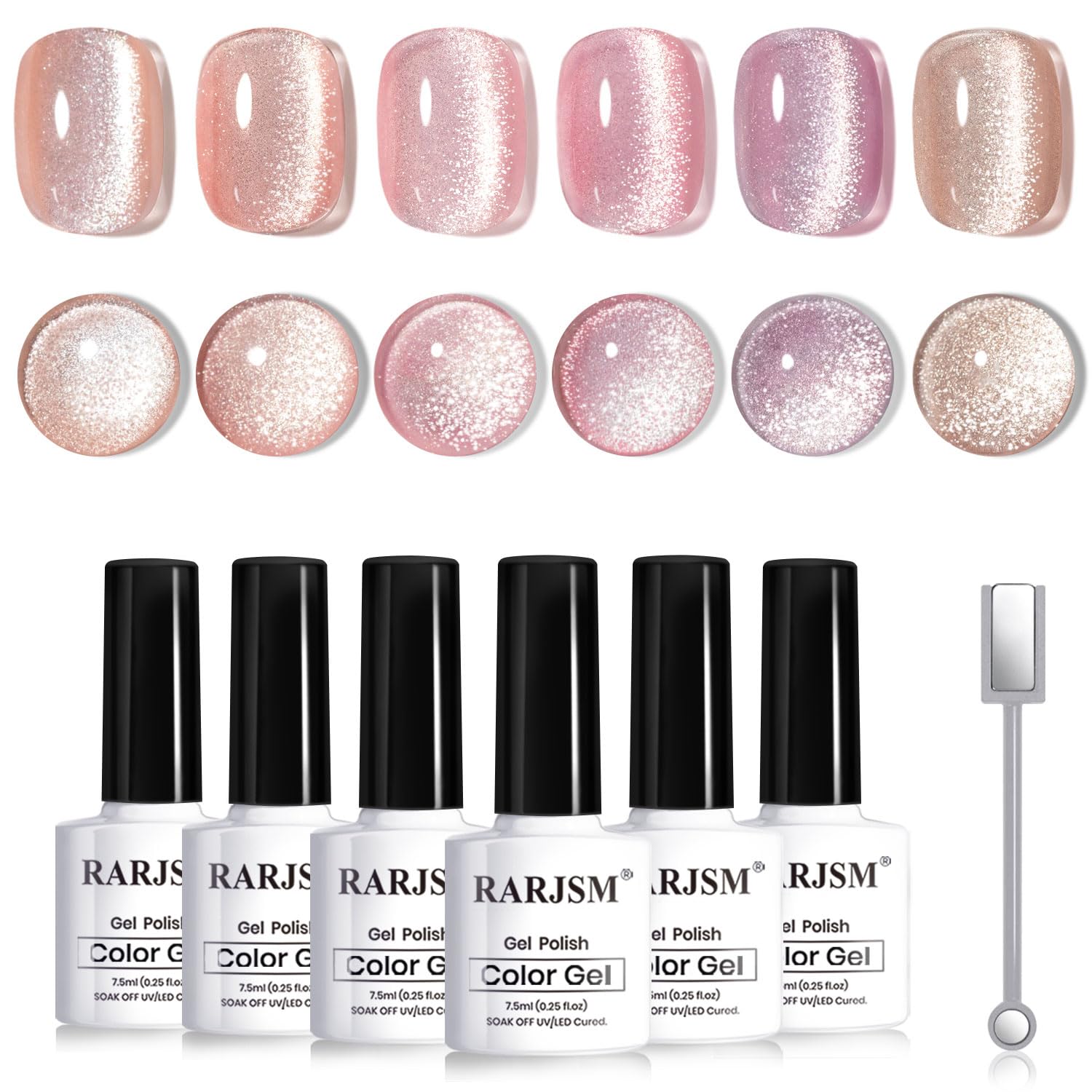 RARJSM nude cat eye gel polish set with six chic nude shades for versatile manicures.