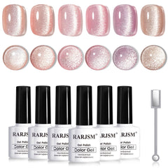 RARJSM nude cat eye gel polish set with six chic nude shades for versatile manicures.