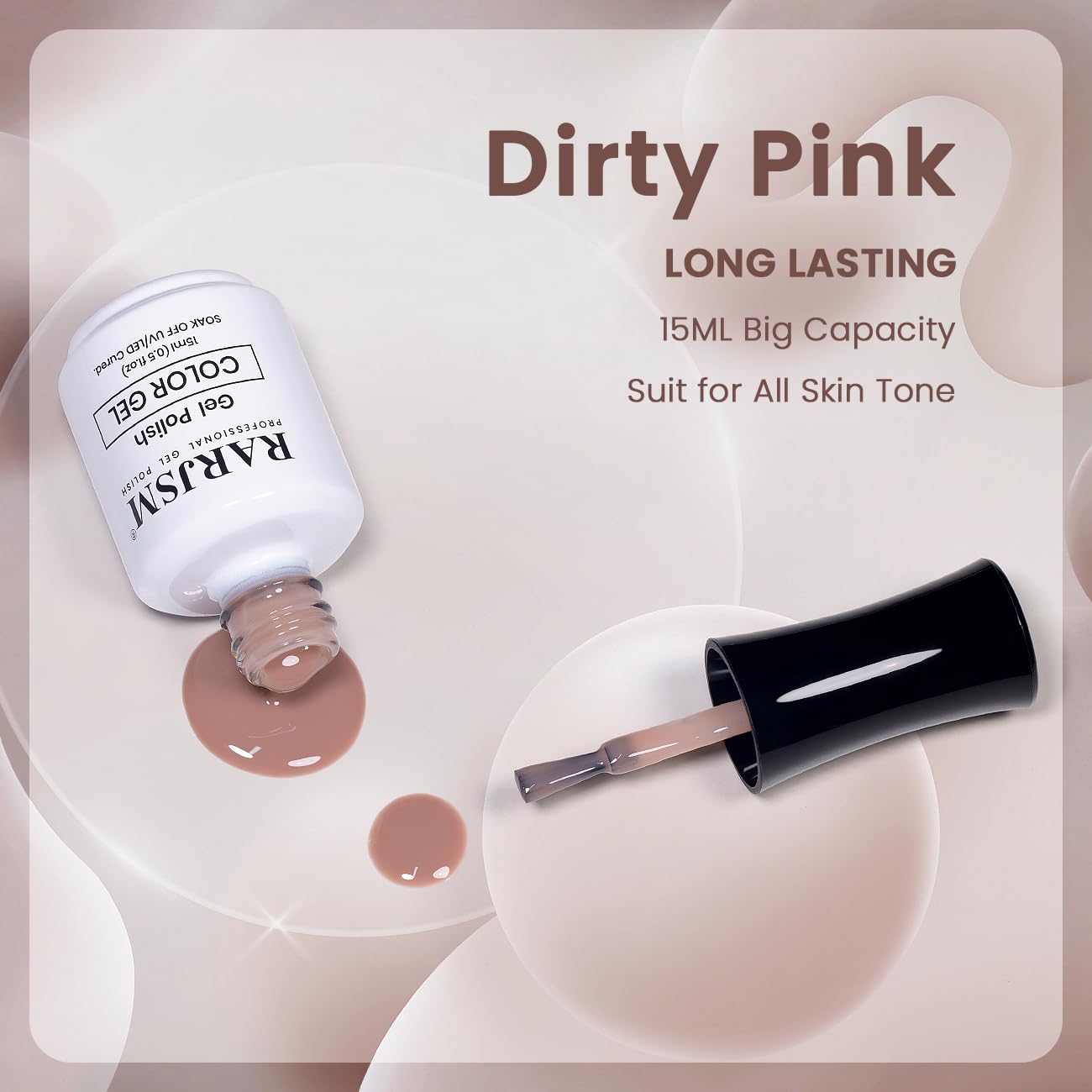 RARJSM Nude Dirty Pink swatch displaying sheer jelly finish on nails.