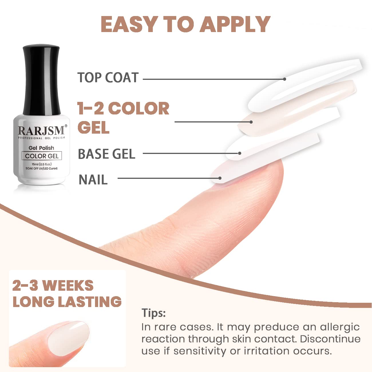 RARJSM nude gel polish cured under LED lamp for durable shine.