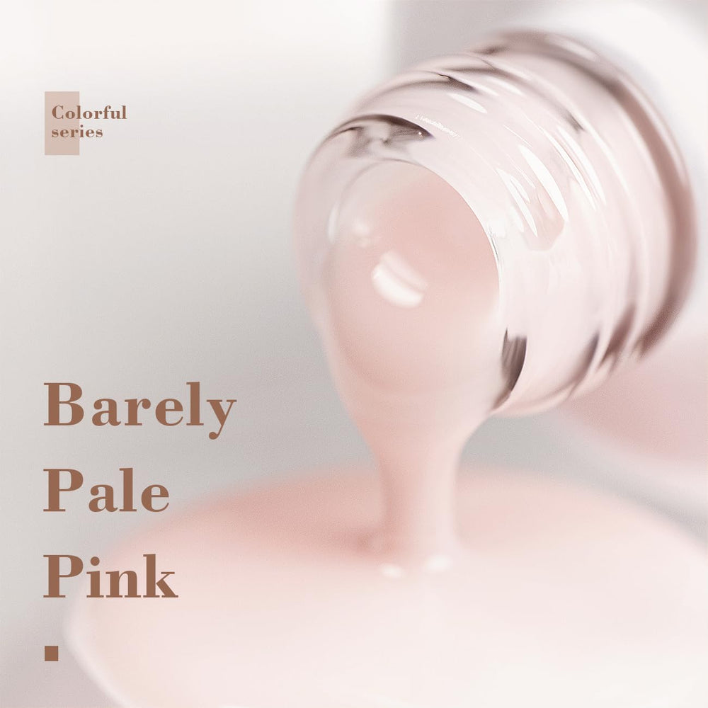 RARJSM nude gel polish provides translucent pink wash on nails.