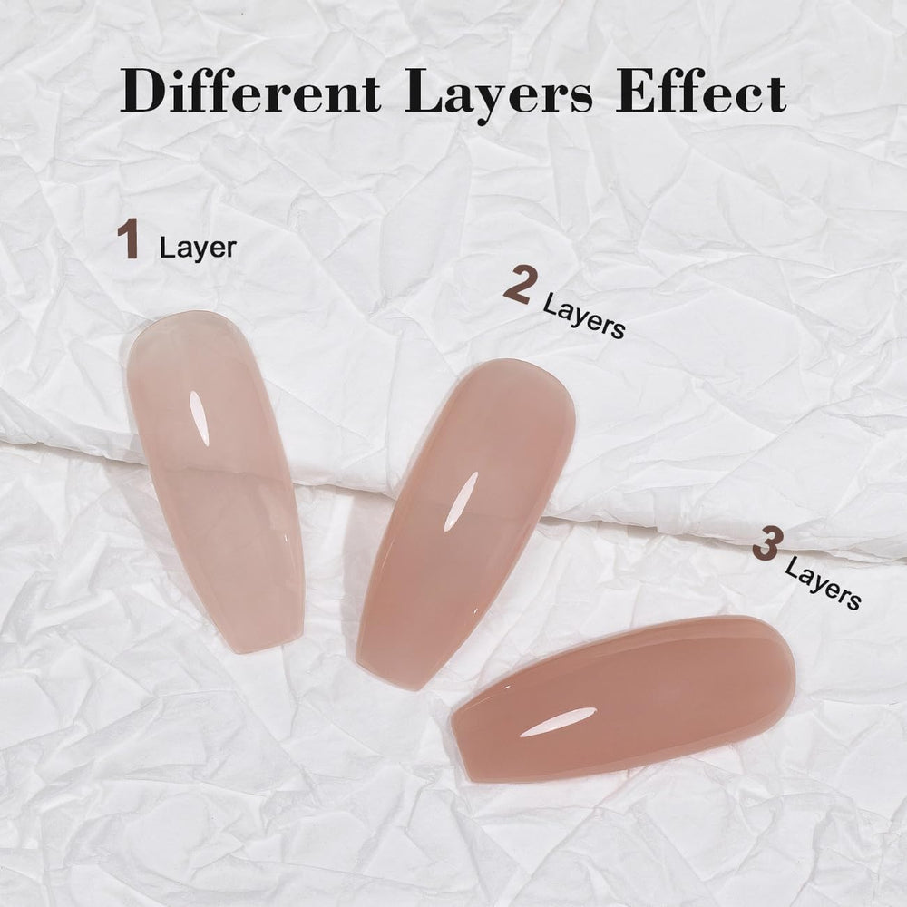 RARJSM Buildable nude pink with 3-4 coats for opaque depth.